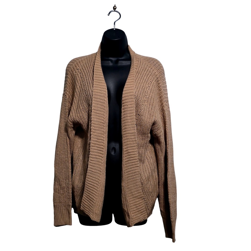 Nine Eight Womens Tan Ribbed Open Front Cardigan Sweater Size M